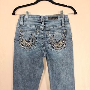 Y2K Stella In Dreams Bootcut Jeans Womens 5/27 Light Wash Denim Retro Rhinestone